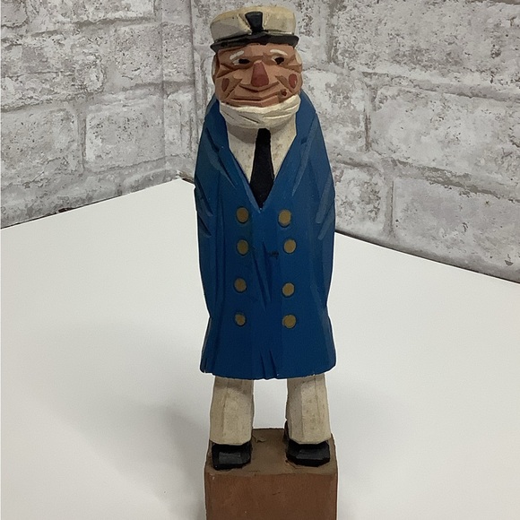 Vintage Hand Carved Wooden Sea Captain Sailor Nautical Figure 8” Blue Coat - Picture 1 of 8